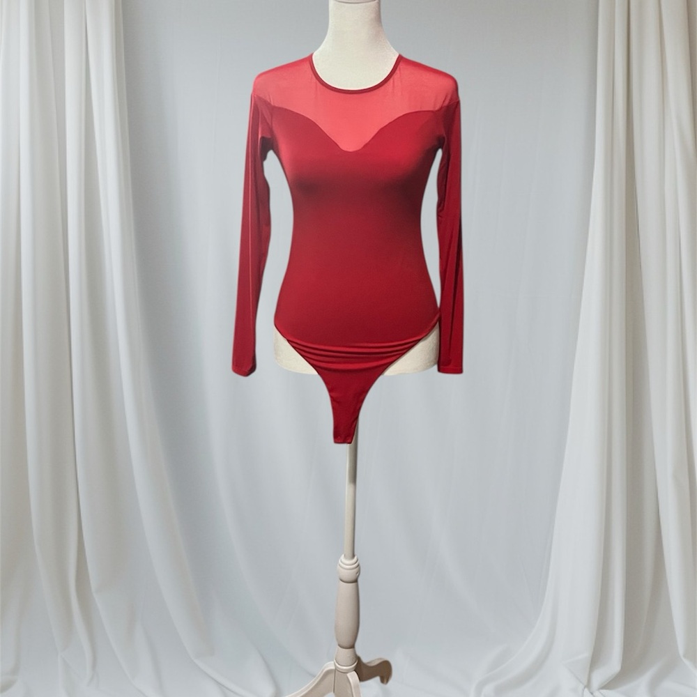 Elegant Red Long Sleeve Bodysuit